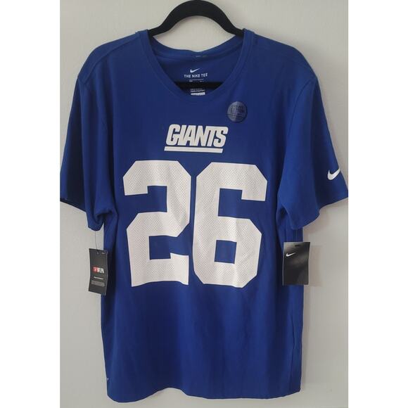 New York Giants Saquon Barkley XL Nike Dri Fit Blue Tee Shirt 26 Crew Neck - Picture 1 of 4
